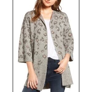 Womens Cupcakes and Cashmere Kline Leopard Print Cotton Blend Cardigan Sz XS